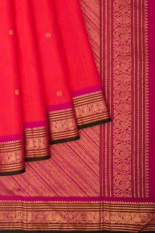 Classic Kanchipuram Silk Butta Dual Tone Pink And Orange Saree