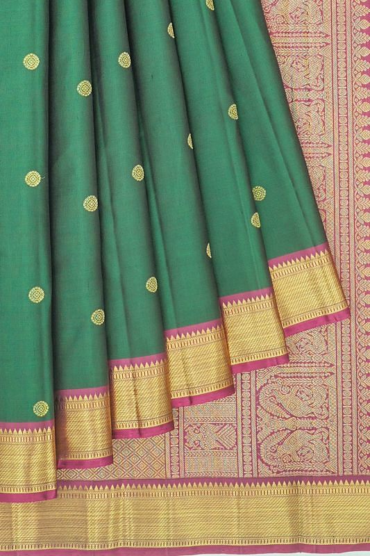 Kanchipuram Silk Butta Dark Green Saree