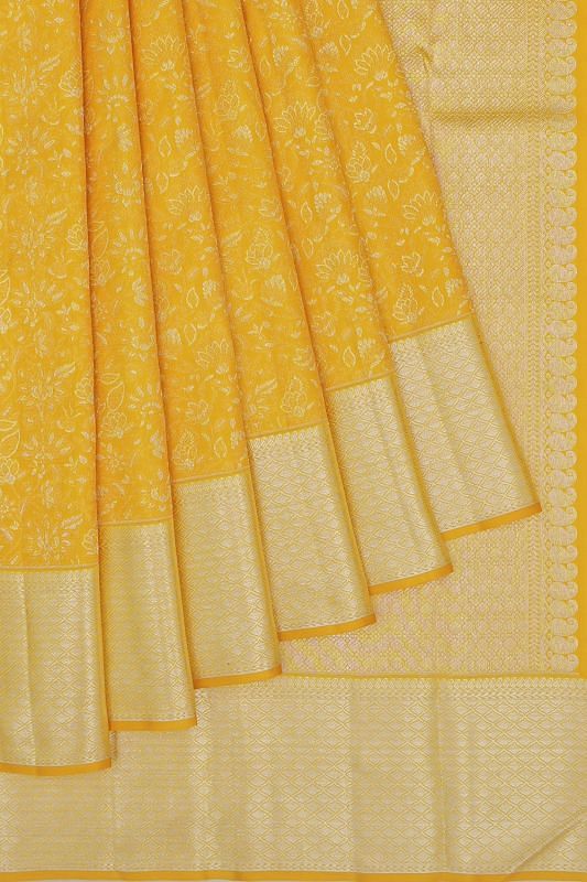 Kanchipuram Silk Brocade Yellow Saree