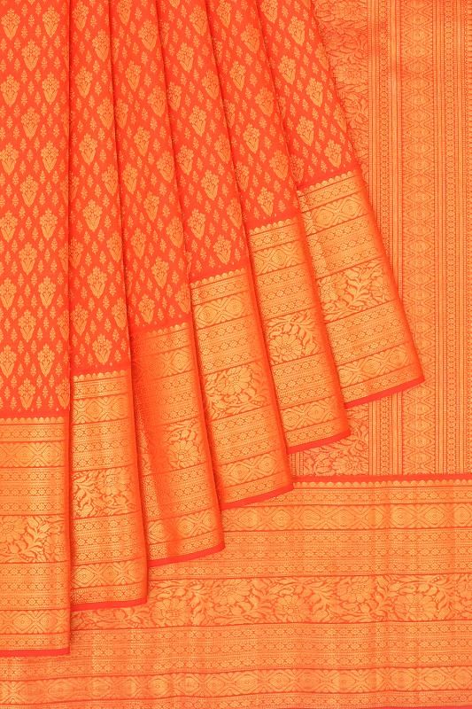 Kanchipuram Silk Brocade Orange Saree