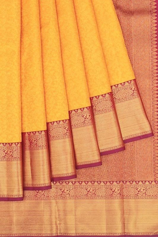 Kanchipuram Silk Brocade Yellow Saree