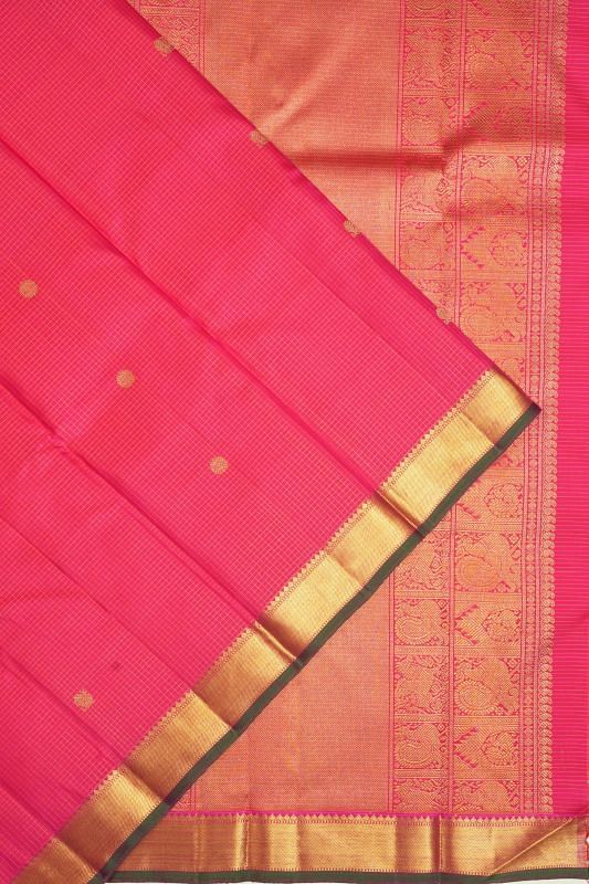 Kanchipuram Silk Checks And Butta Rani Pink Saree