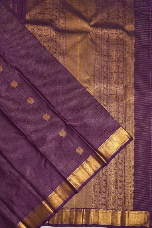 Kanchipuram Silk Checks And Butta Purple Saree