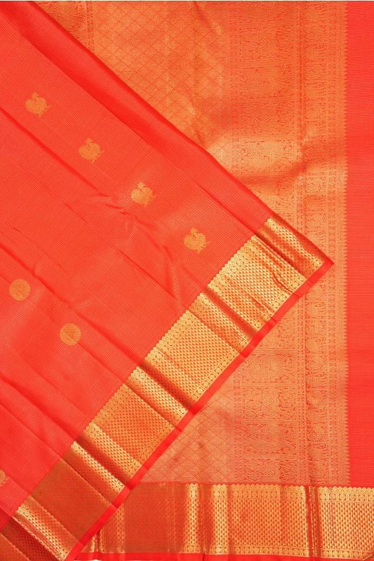 Kanchipuram Silk Checks And Butta Red Saree