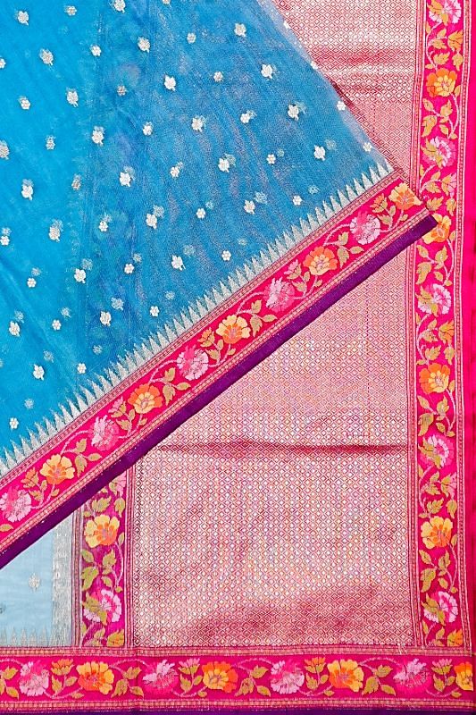 Banarasi Kora Organza Butta Sky Blue Saree