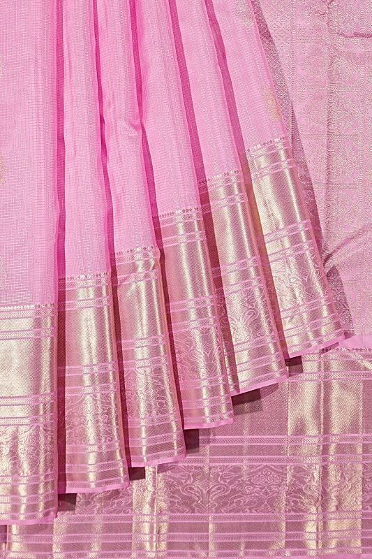 Kanchipuram Silk Checks And Butta Baby Pink Saree