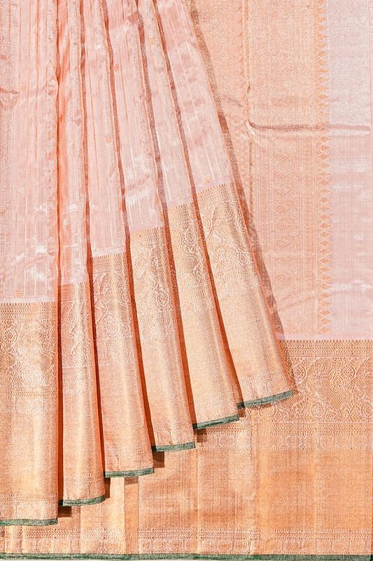 Kanchipuram Silk Tissue Vertical Lines And Butta Baby Pink Saree