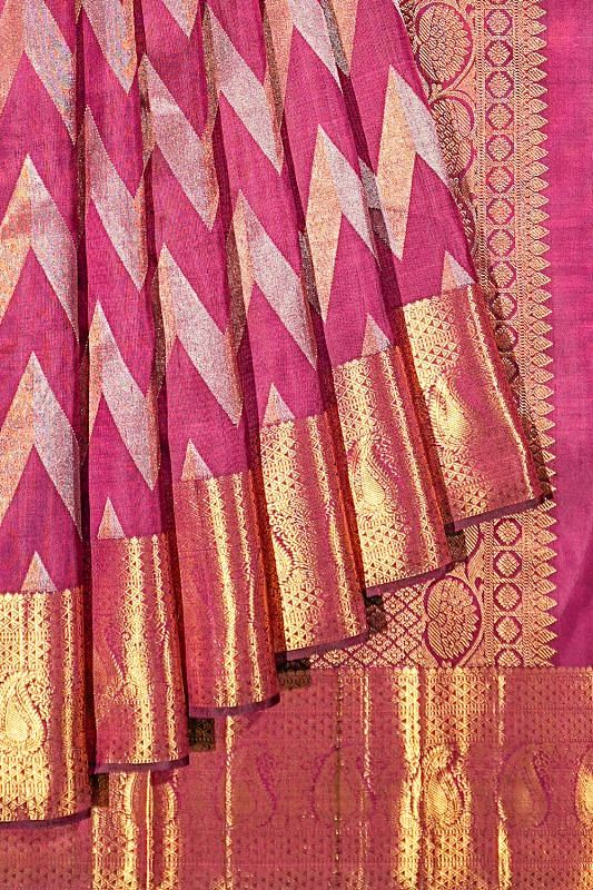 Kanchipuram Silk Zig Zag Lines Purple Saree