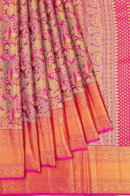 Kanchipuram Silk Tissue Brocade Pink Saree