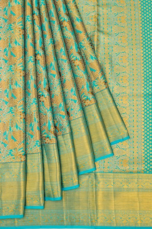 Kanchipuram Silk Tissue Brocade Sky Blue Saree