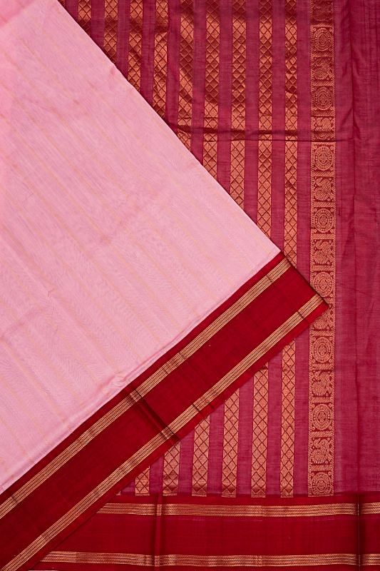 Gadwal Kora Organza Vertical Lines Baby Pink Saree