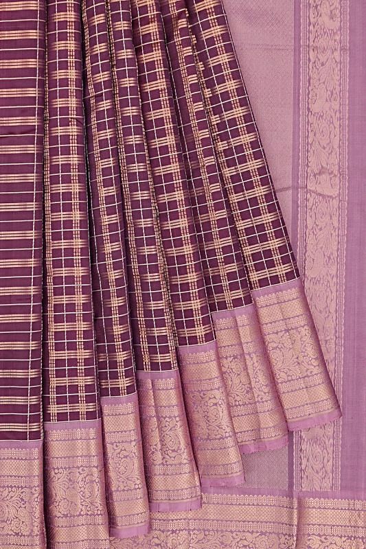 Kanchipuram Silk Checks Purple Saree