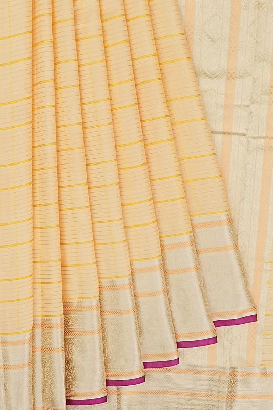 Kanchipuram Silk Checks Cream Saree