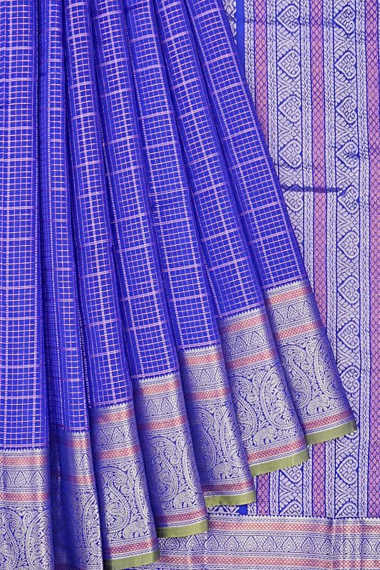 Kanchipuram Silk Checks Royal Blue Saree