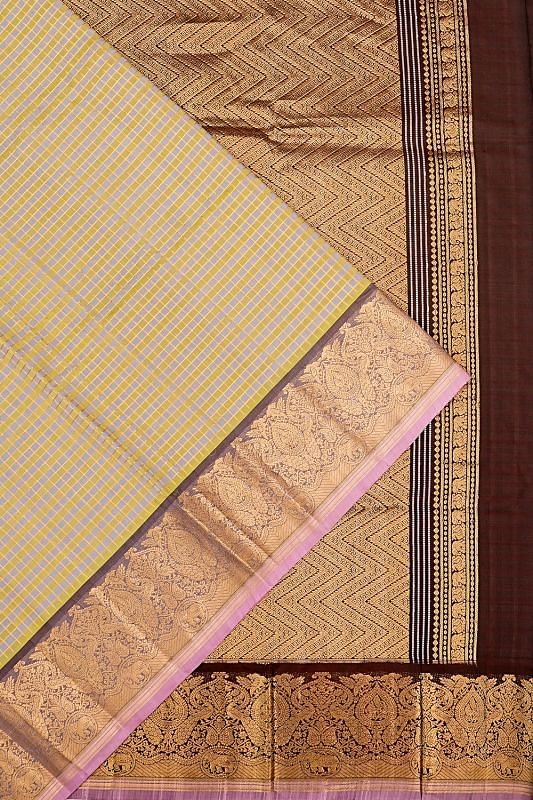 Coimbatore Soft Silk Checks Grey And Green Saree