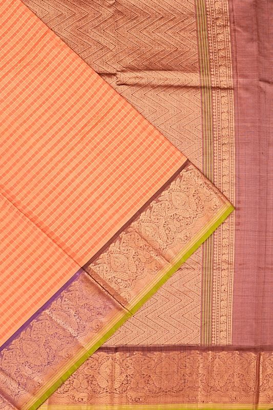 Coimbatore Soft Silk Checks Peach And Orange Saree