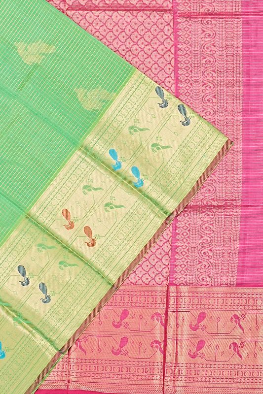 Kuppadam Cotton Silk Butta Sea Green Saree