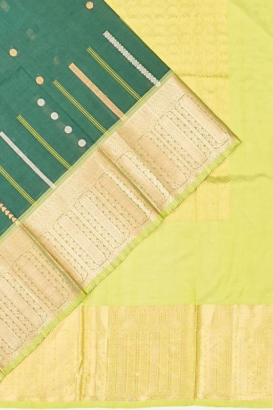 Kuppadam Cotton Silk Butta Bottle Green Saree