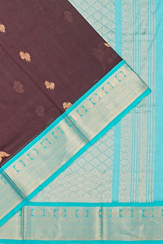 Kuppadam Cotton Silk Butta Brown Saree