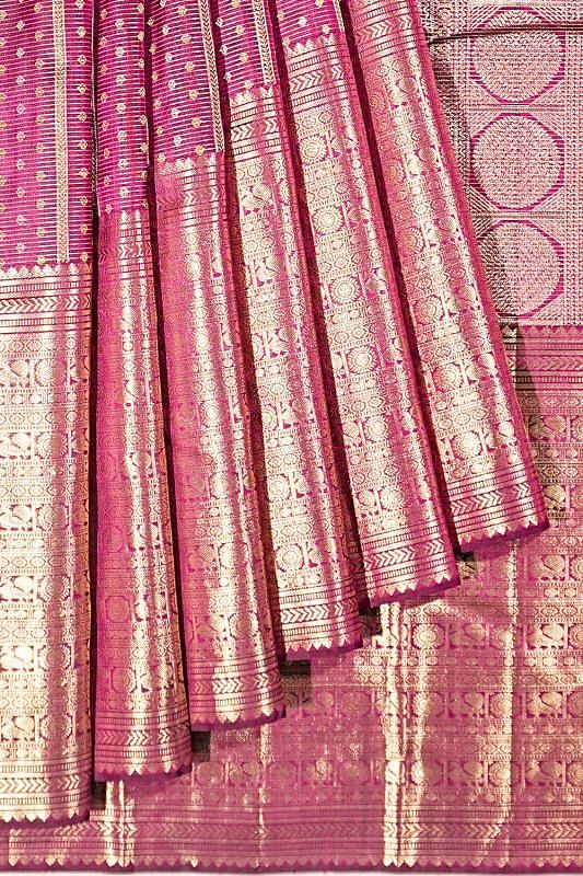 Kanchipuram Silk Checks And Butta Purple Saree