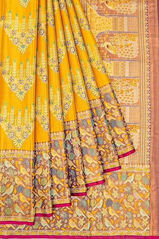 Kanchipuram Silk Tissue Jaal Gold Saree