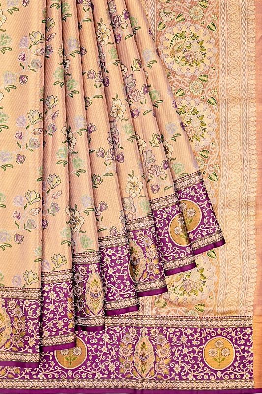 Kanchipuram Silk Tissue Brocade Peach Saree