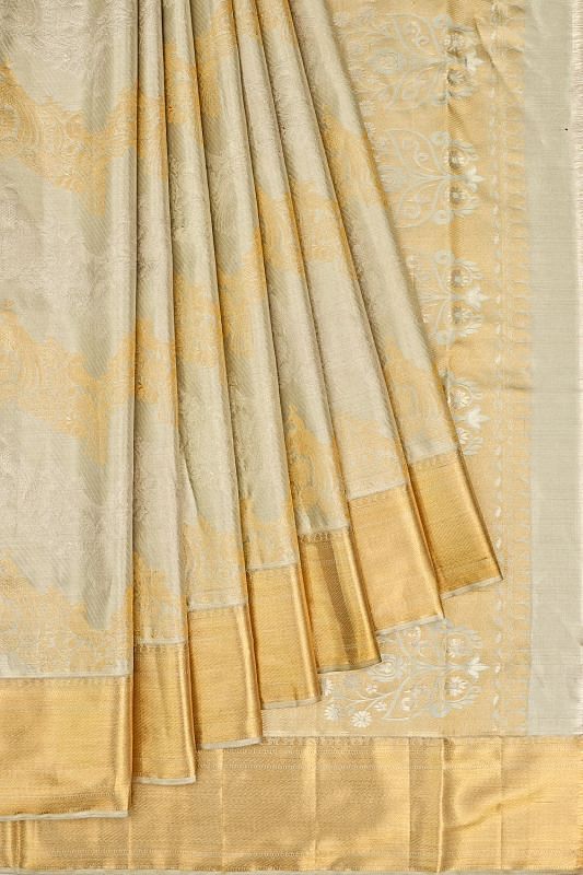 Kanchipuram Silk Tissue Jaal Silver Saree