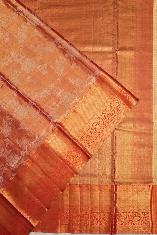 Kanchipuram Silk Tissue Jaal Red Saree