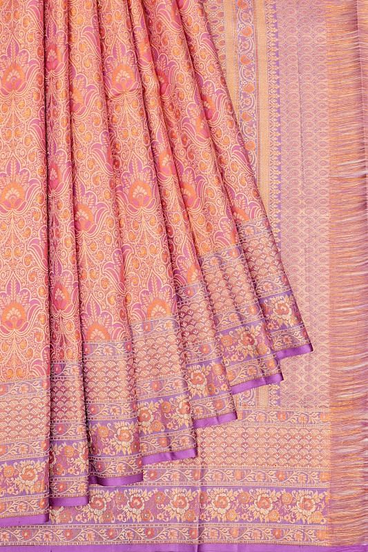 Kanchipuram Silk Tissue Brocade Pink Saree