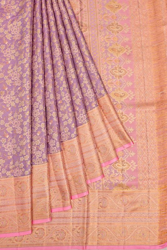 Kanchipuram Silk Tissue Brocade Lavender Saree