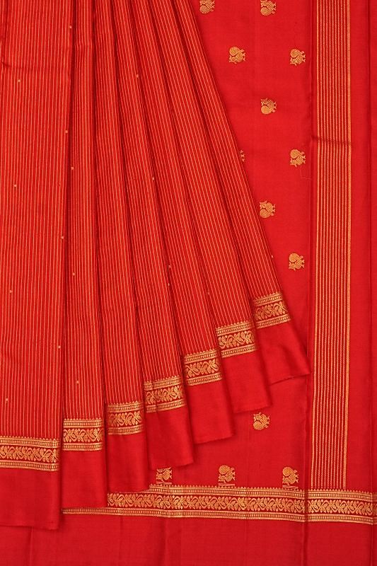 Kanchipuram Silk Vertical Lines And Butta Red Saree