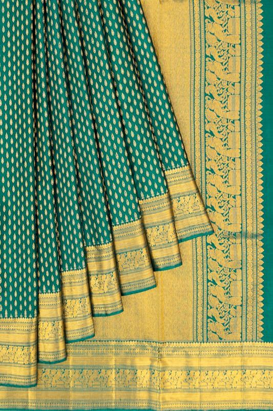 Kanchipuram Silk Brocade Emerald Green Saree