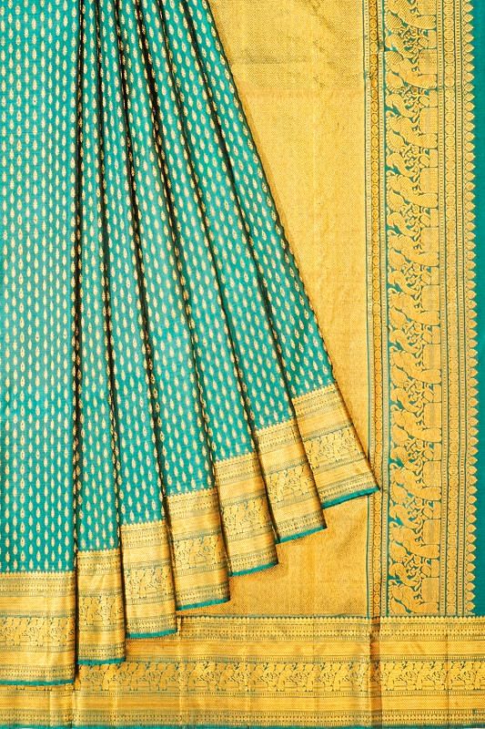 Kanchipuram Silk Brocade Teal Green Saree