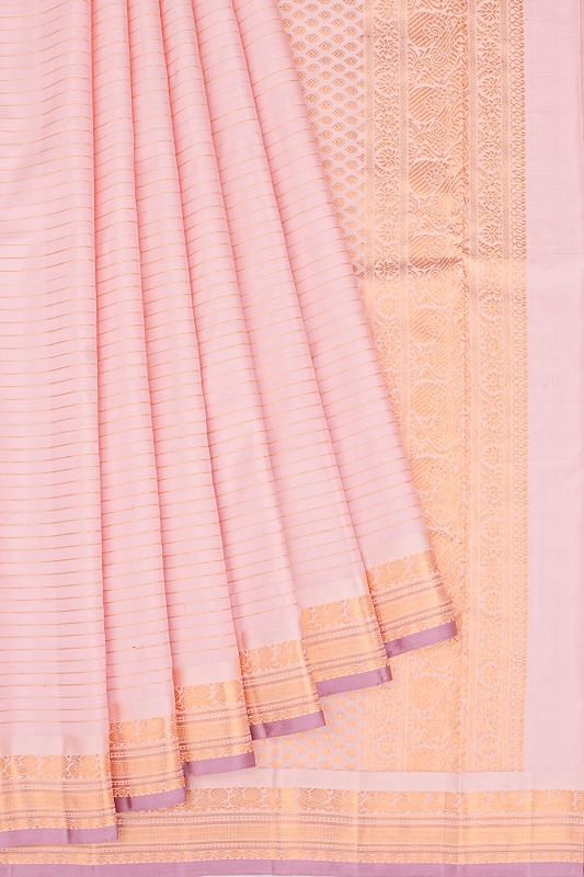 Classic Kanchipuram Silk Horizontal Lines Peach Saree