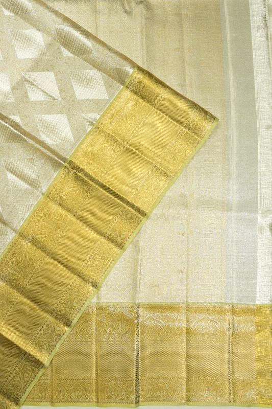 Kanchipuram Silk Tissue Brocade Silver Saree