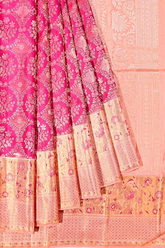 Kanchipuram Silk Brocade Pink Saree