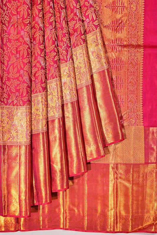 Kanchipuram Silk Brocade Dual Tone Pink And Orange Saree