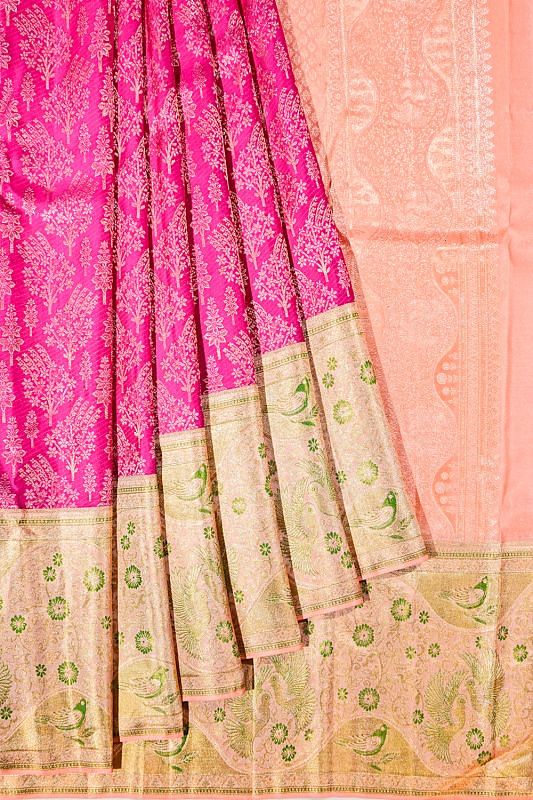 Kanchipuram Silk Brocade Dark Pink Saree