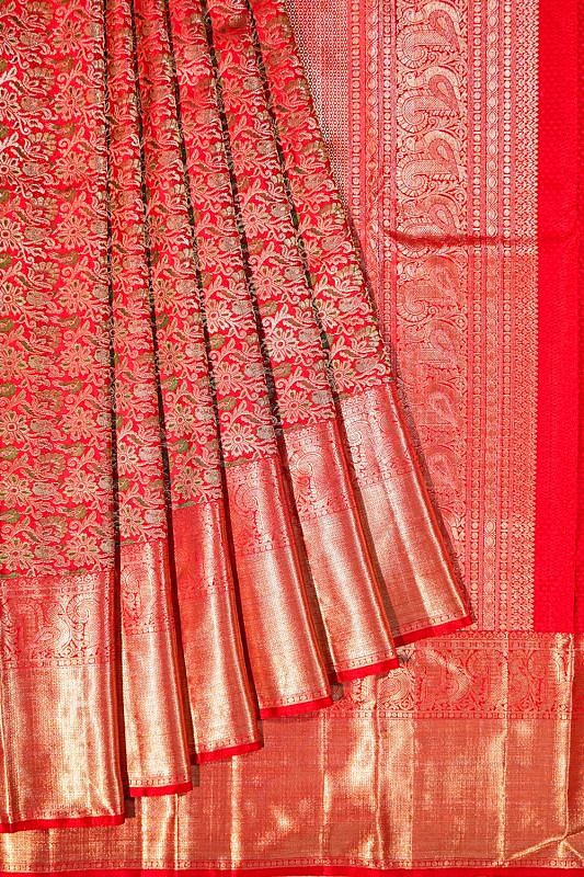 Kanchipuram Silk Brocade Red Saree