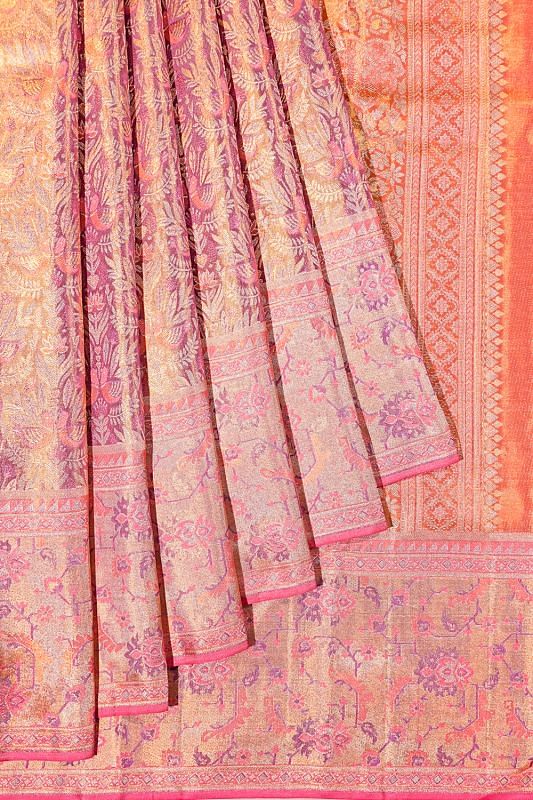 Kanchipuram Silk Tissue Brocade Lavender Saree