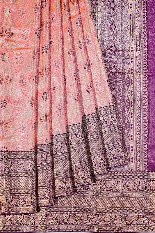 Kanchipuram Silk Tissue Brocade Pink Saree