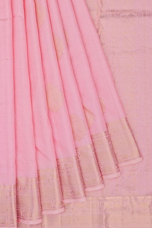 Kanchipuram Silk Checks And Butta Baby Pink Saree