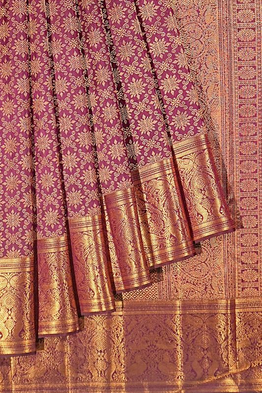 Kanchipuram Silk Criss Cross Checks And Butta Purple Saree