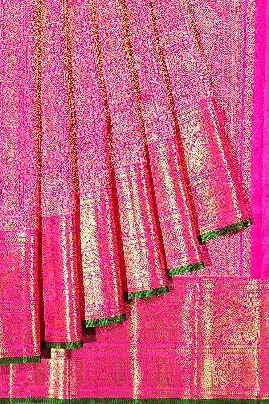 Kanchipuram Silk Brocade Rani Pink Saree