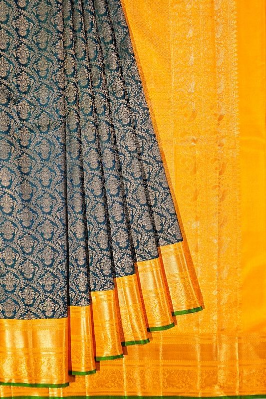 Kanchipuram Silk Brocade Teal Green Saree