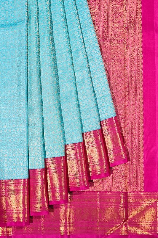 Kanchipuram Silk Brocade Sky Blue Saree