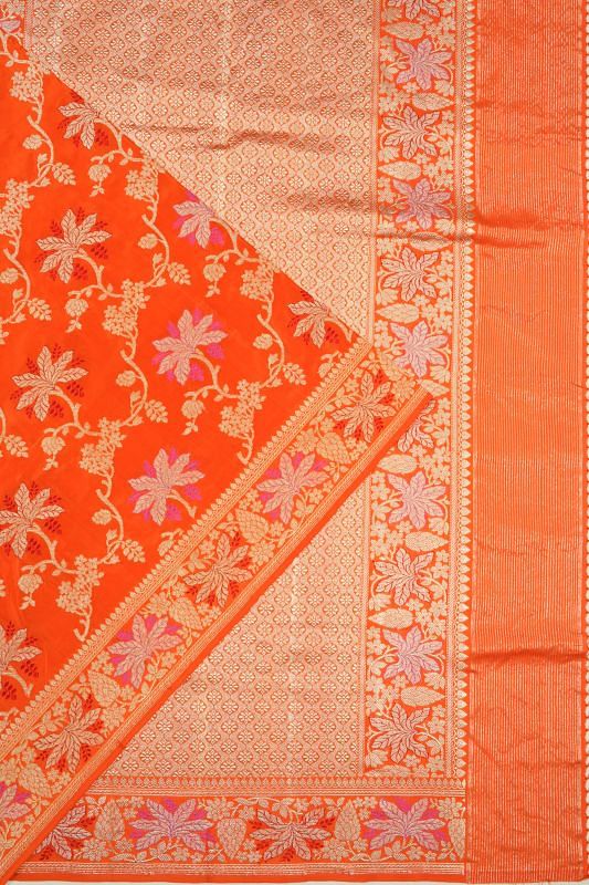 Kanchipuram Silk Kadwa Jaal Orange Saree