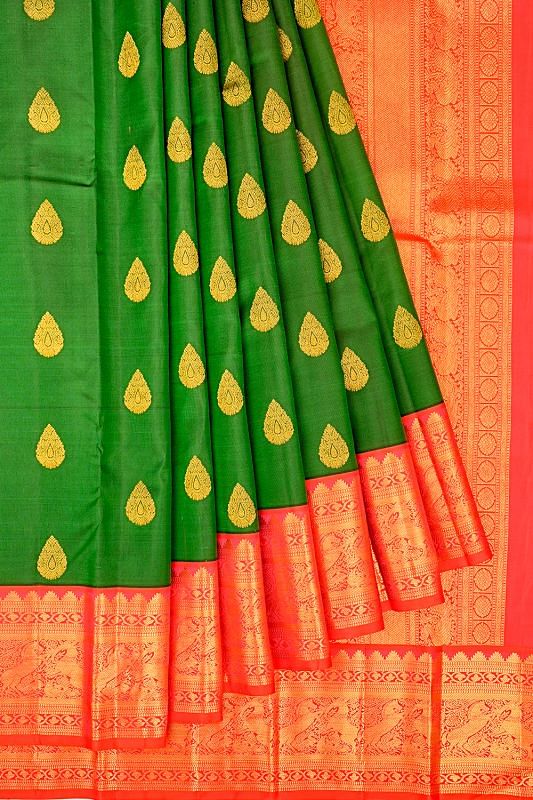 Taranga Kanchi Silk Butta Dark Green Saree