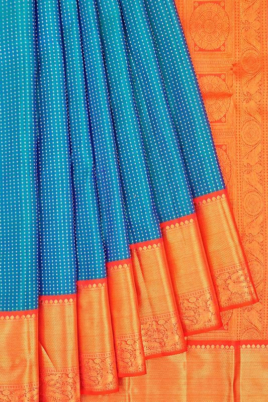 Kanchipuram Silk Brocade Dual Tone Green And Blue Saree