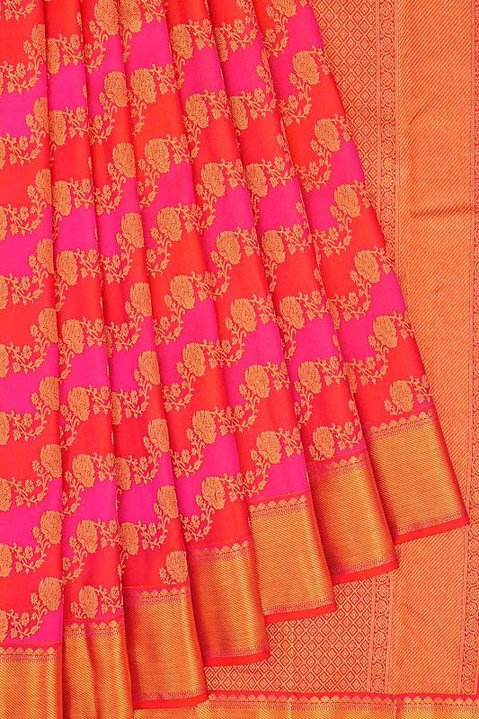 Kanchipuram Silk Jaal Pink And Orange Saree